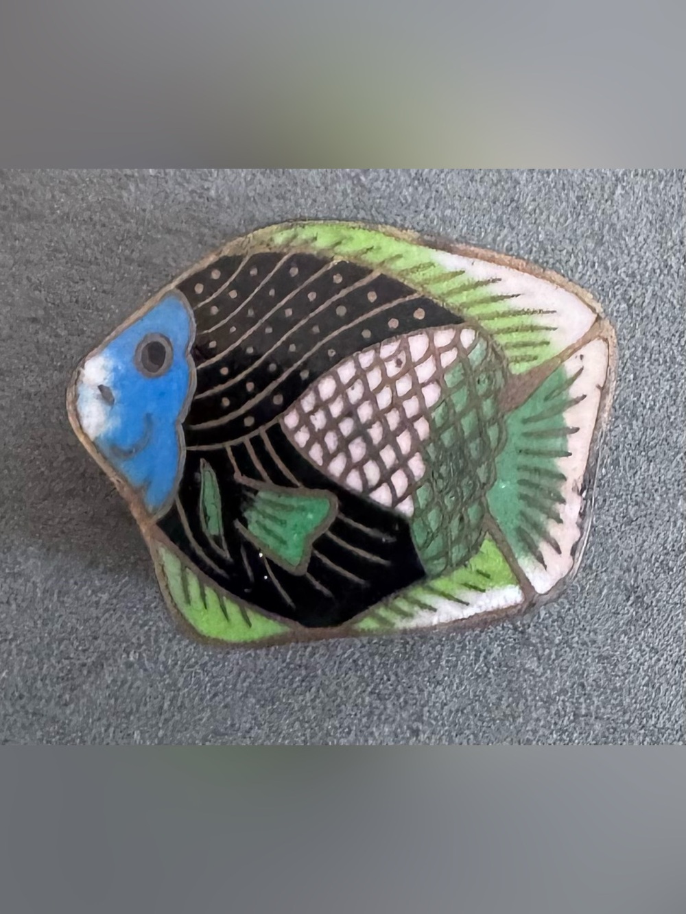 Enamel Trinket Box with Fish Motif in Blue, Black & Green